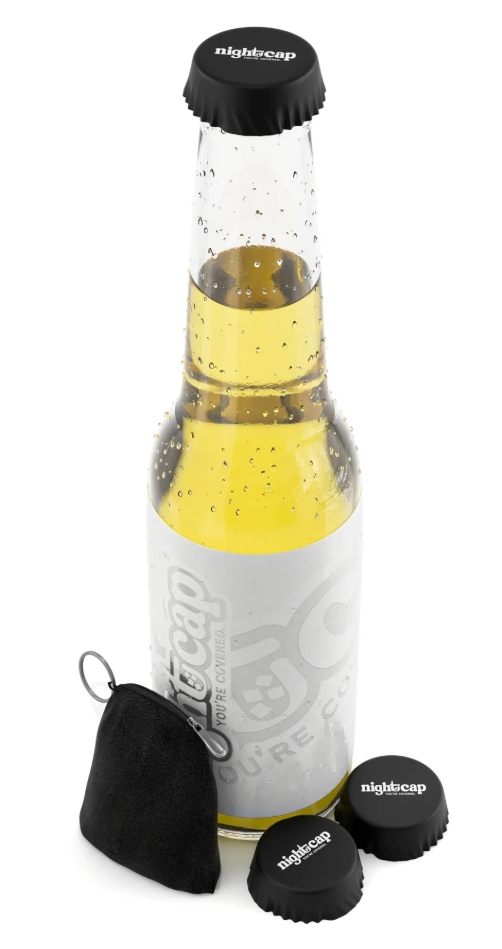 NightCap bottle tops with pouch